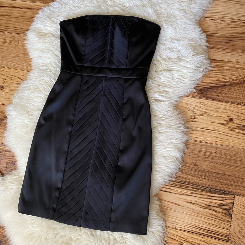 Max and Cleo Herringbone Fitted Strapless Dress Satin Black